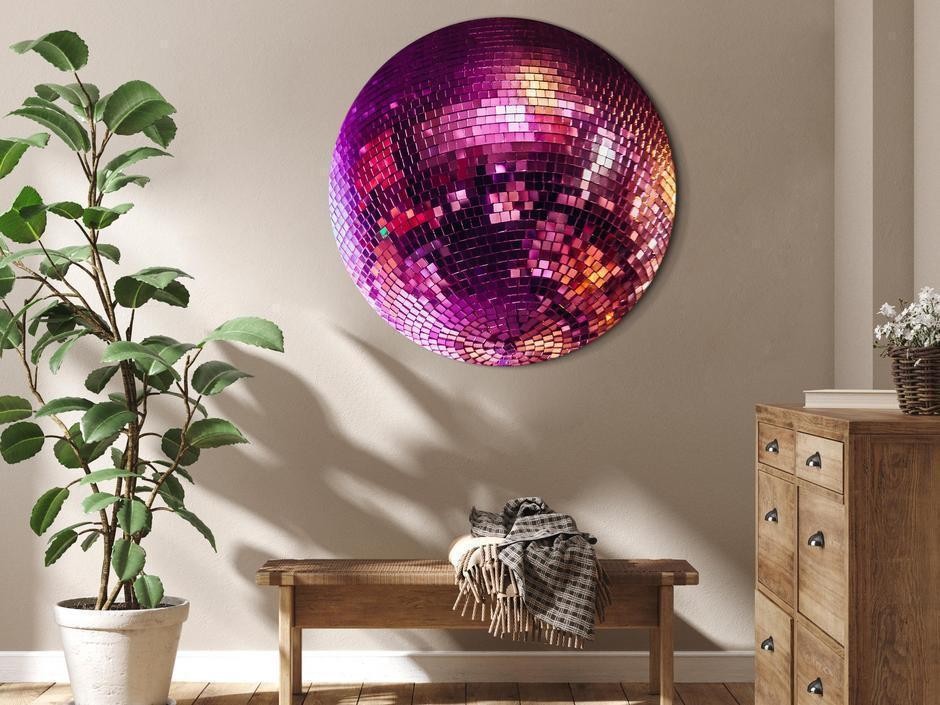 Tableau rond - Magenta disco ball