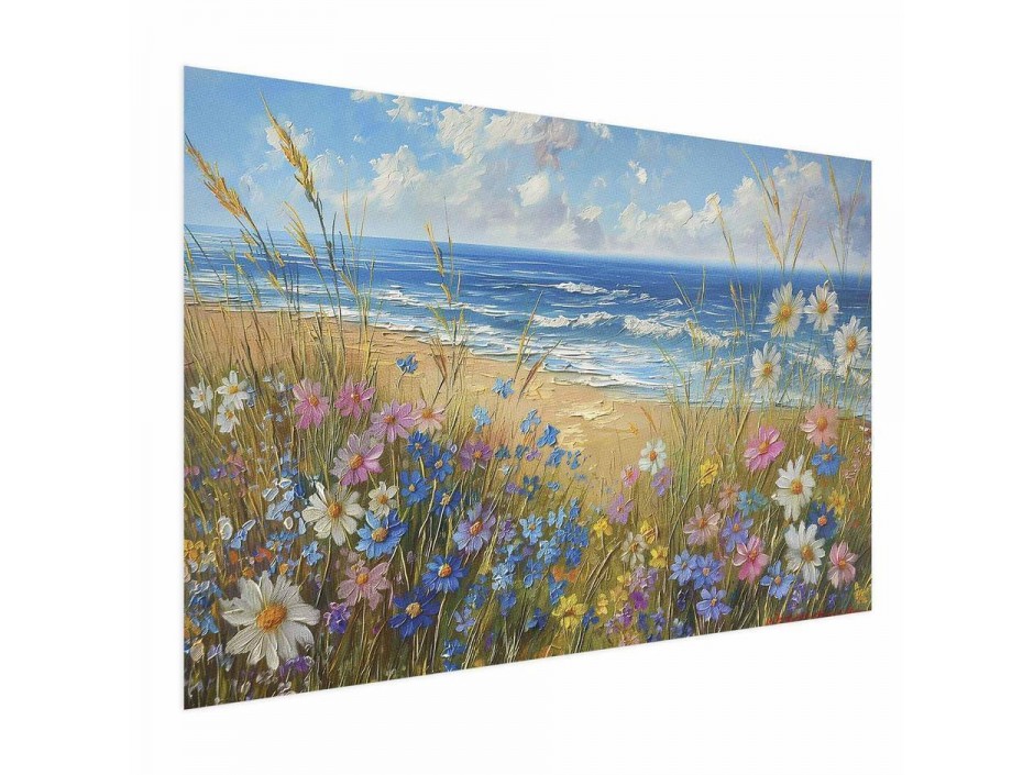 Poster - Seascape – wildflowers and a view of the rough sea