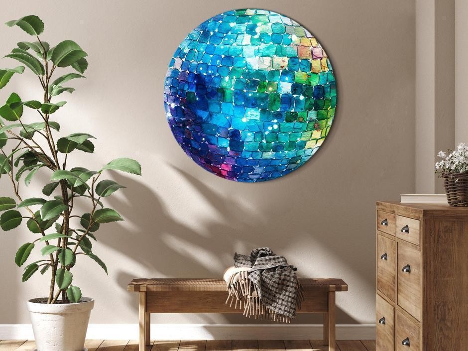 Tableau rond - Turquoise disco ball