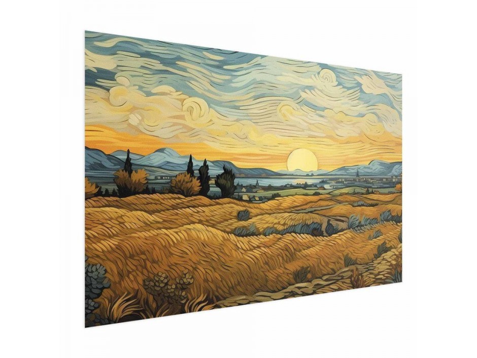 Poster - Impressionistic fields - painted golden landscape with fields of grain