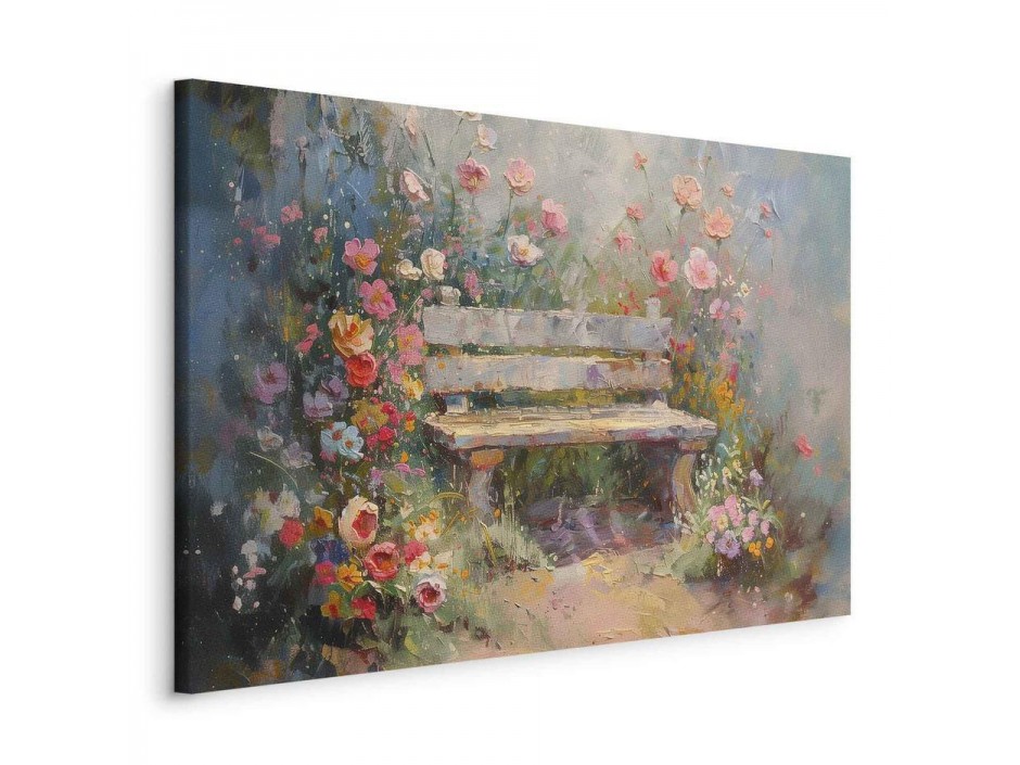 Tableau - Flowery bench - impressionist painting full of flowers
