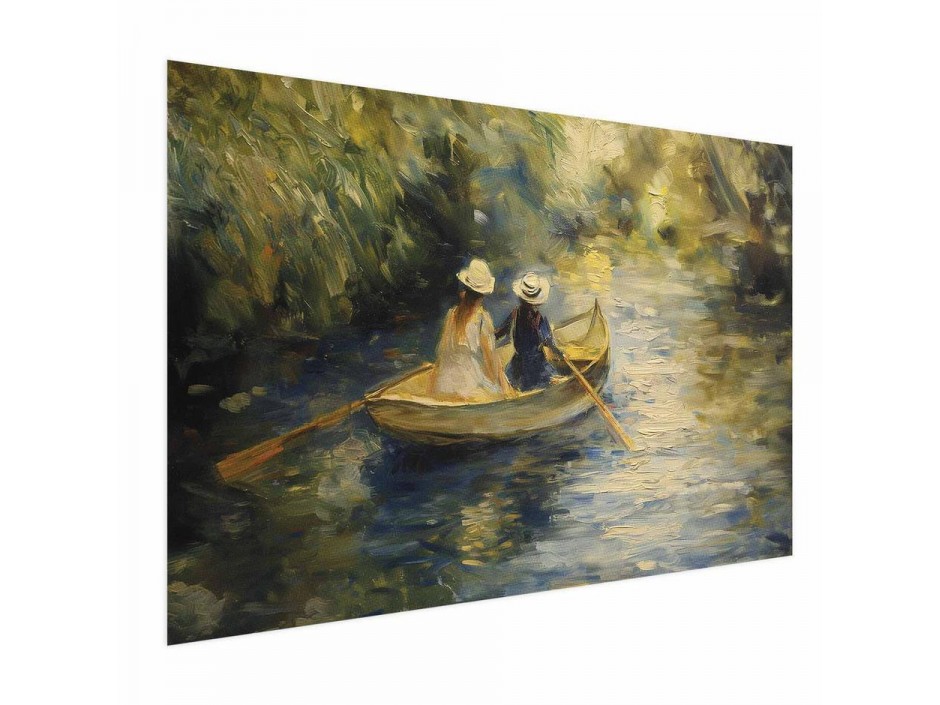 Poster - Boat crossing - painting of two women sailing a boat on a river