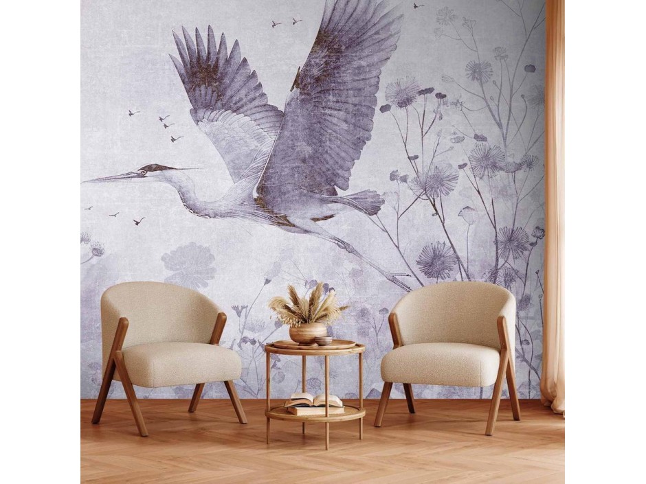 Papier peint - Majestic flight - a crane in flight in monochrome