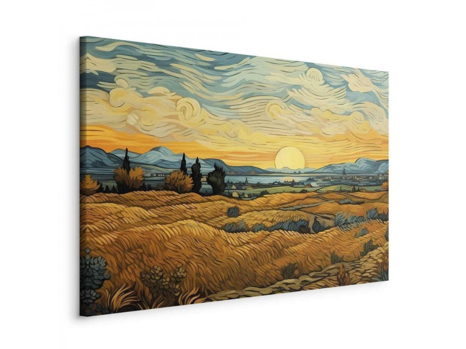 Tableau - Impressionistic fields - painted golden landscape with fields of grain