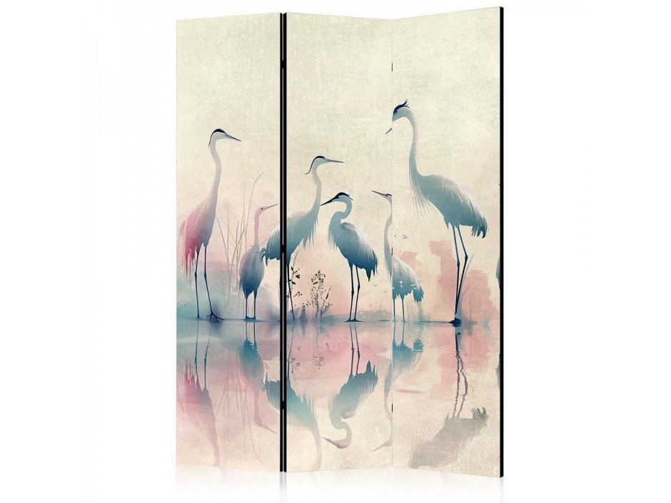 Paravent - Birds by the lake – herons painted in watercolours in delicate grey and pink colours