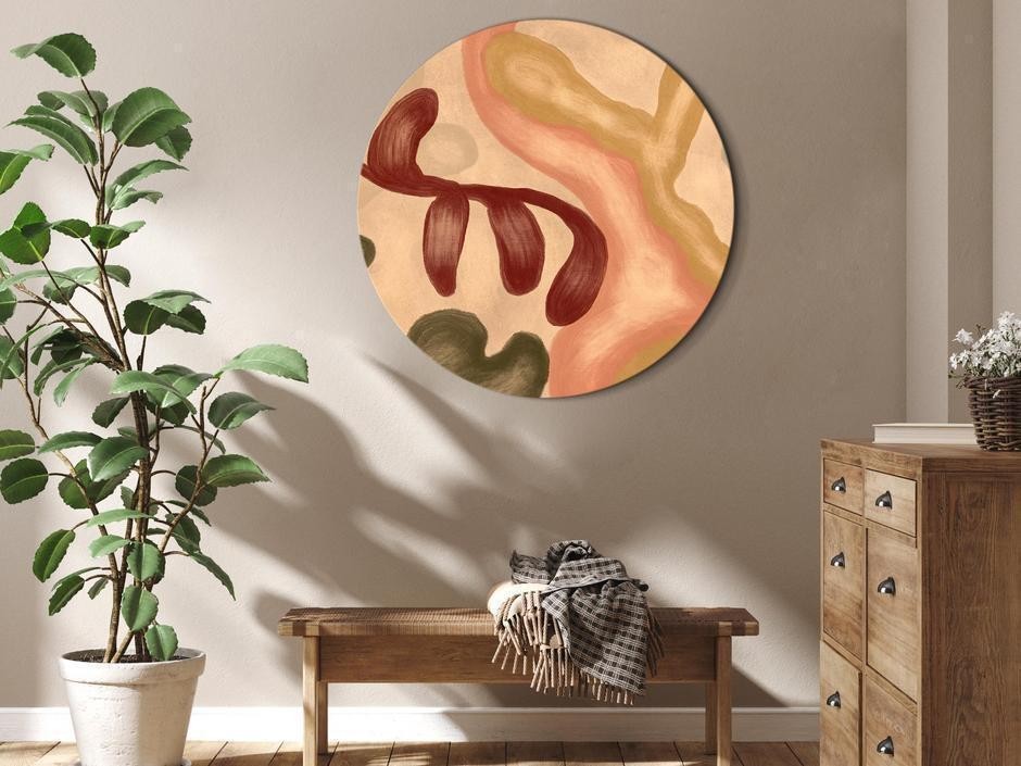 Tableau rond - Colorful shapes – worn-out figures in lime wash technique