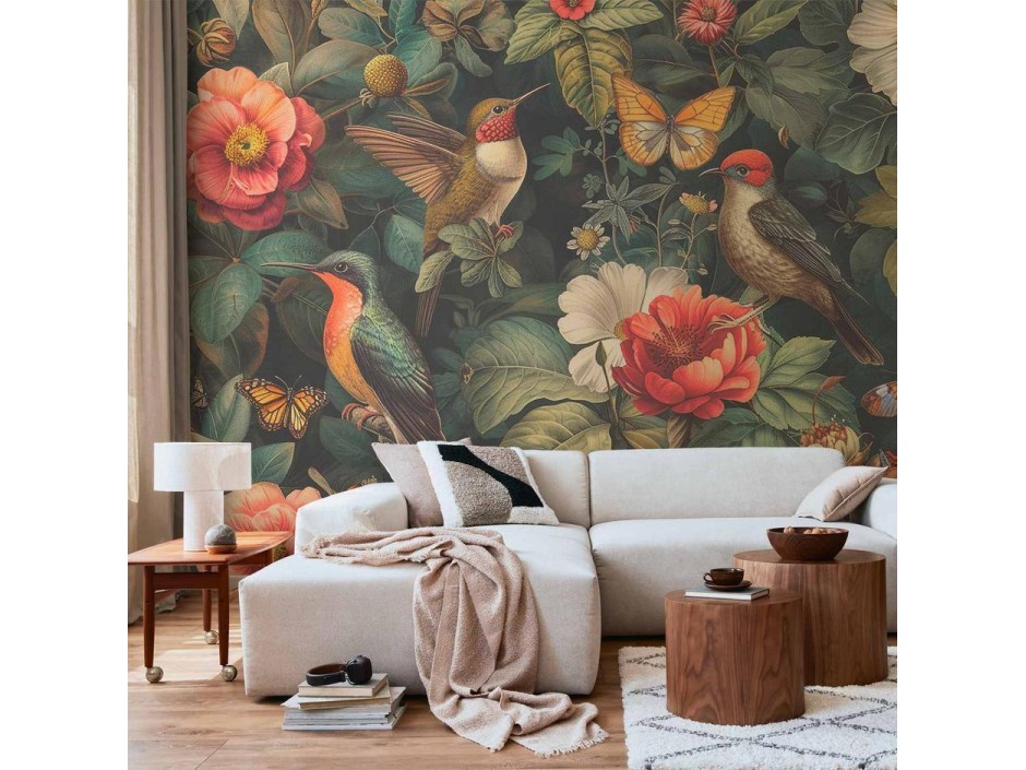 Papier peint - Flowers, birds and butterflies – vintage-style illustration