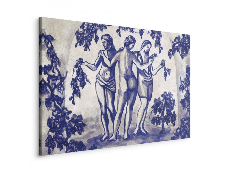 Tableau - Ancient vineyard - three women in a portal painted with blue ink