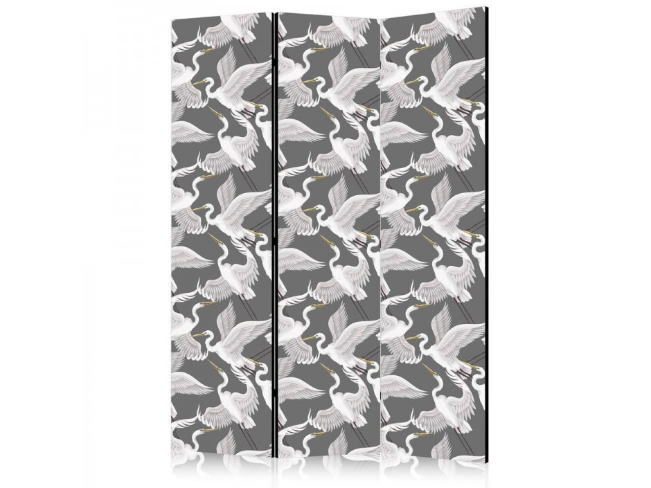 Paravent - Pastel birds - a delicate pattern of white and grey herons on a light pink background