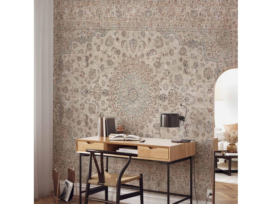 Papier peint - Sand carpet - worn Persian carpet with rich decorative motifs