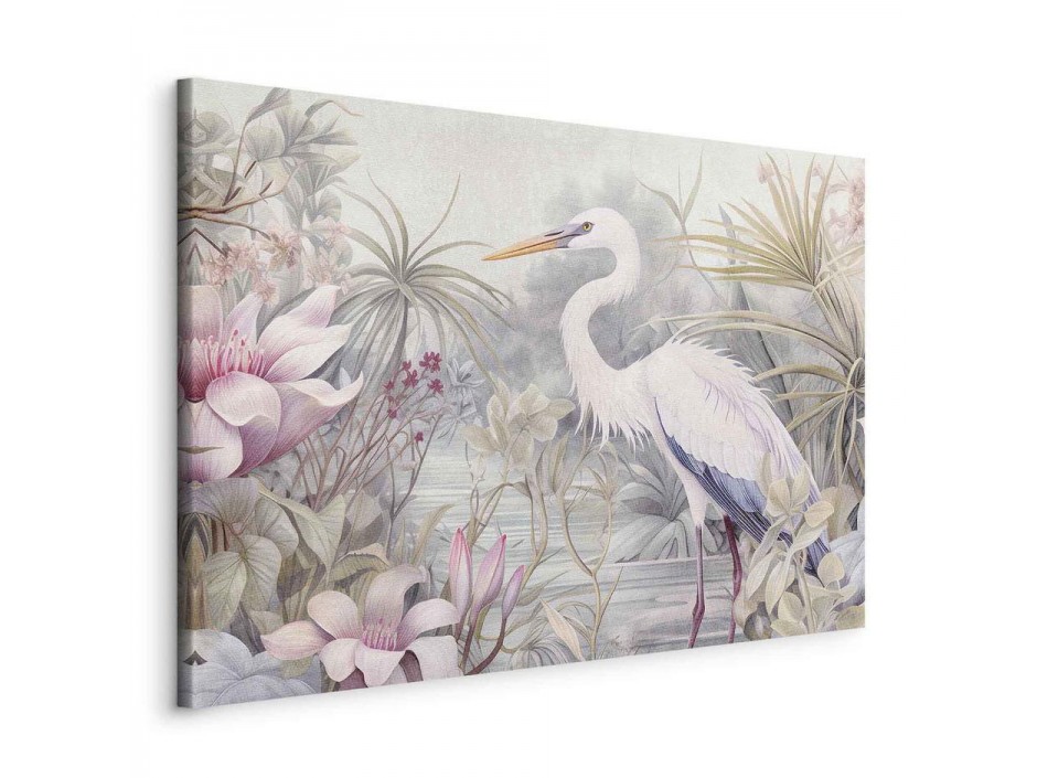Tableau - Heron wading in a pond - illustration in bright colours
