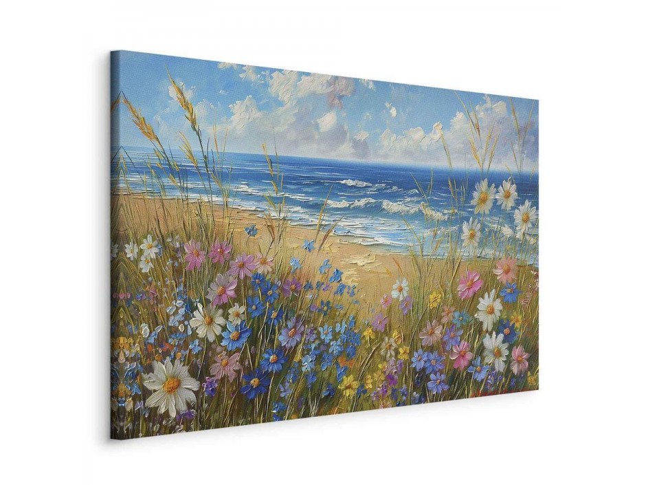 Tableau - Seascape – wildflowers and a view of the rough sea