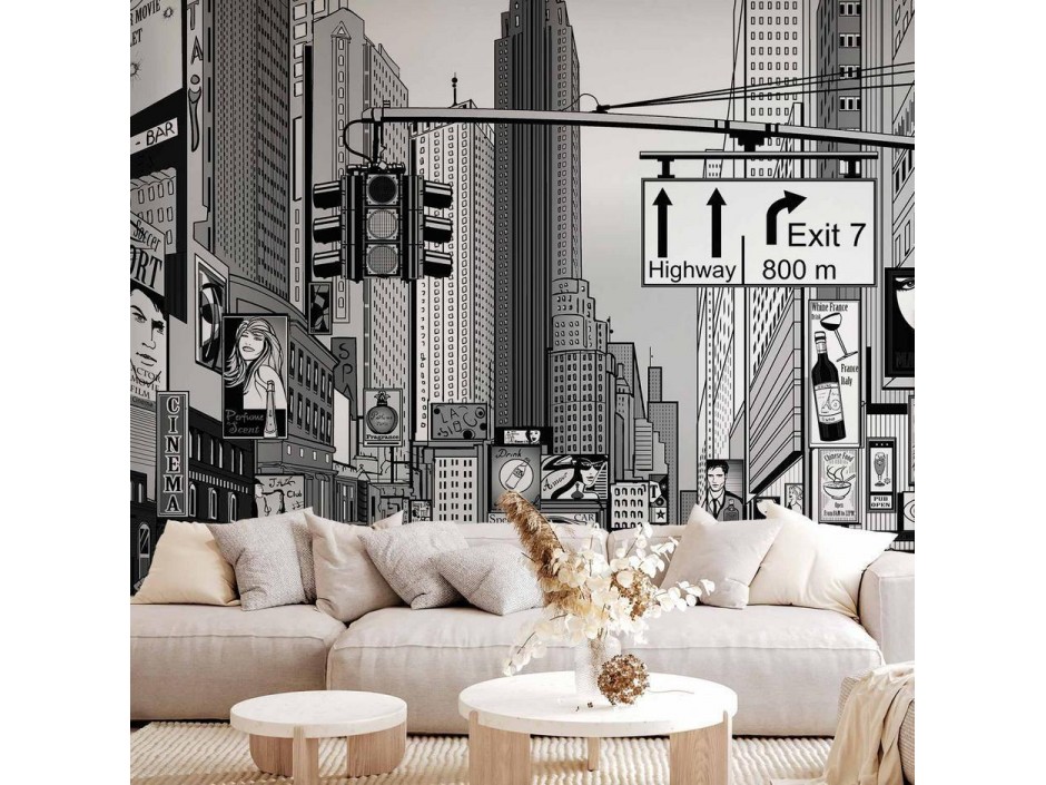 Papier peint - Comic book city - New York street in pop art style