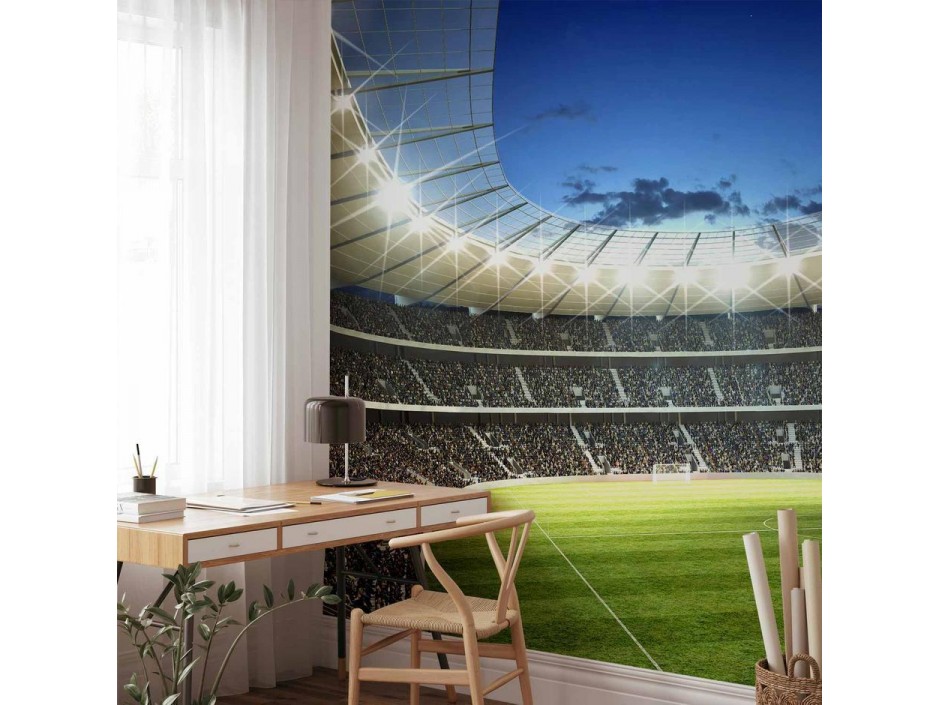 Papier peint - Football pitch - illuminated stadium with crowded stands