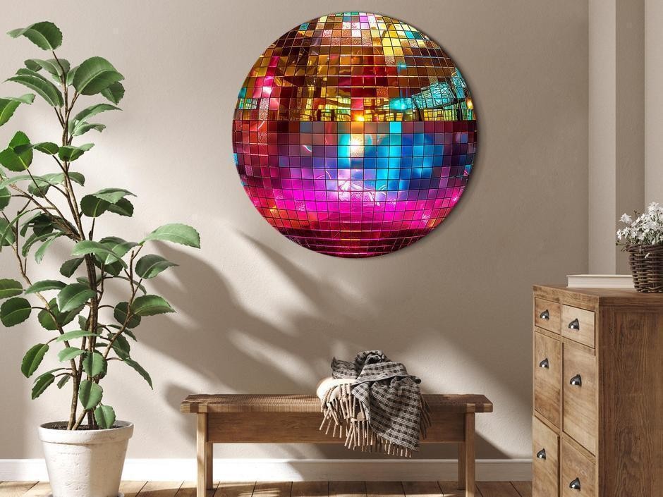 Tableau rond - Gold disco ball