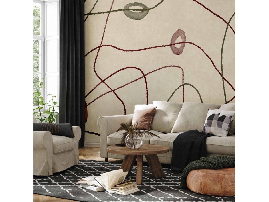 Papier peint - Lines and shapes – bead labyrinth on a pale washed background