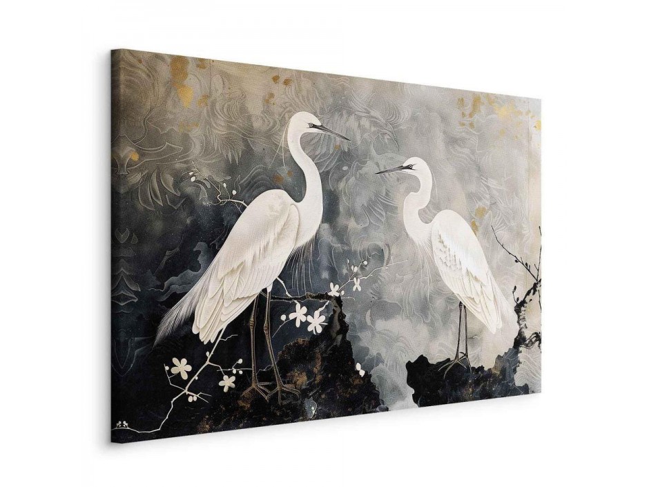 Tableau - Herons and cherry blossoms - oriental-style illustration depicting birds