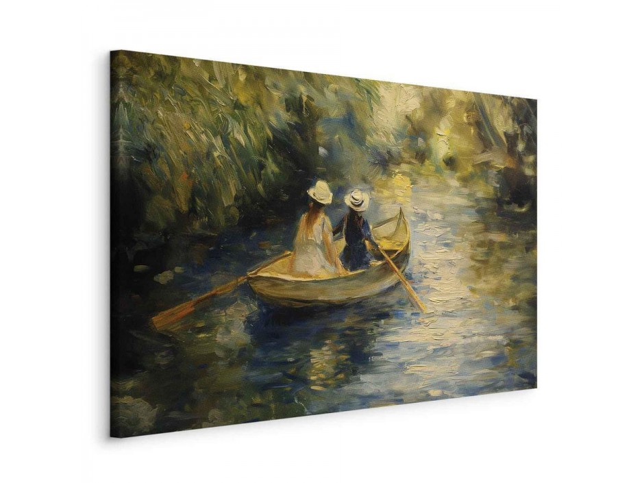 Tableau - Boat crossing - painting of two women sailing a boat on a river