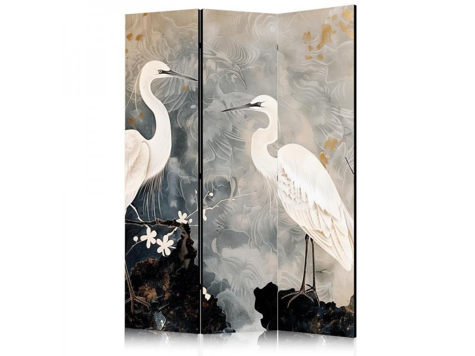 Paravent - Herons and cherry blossoms - oriental-style illustration depicting birds