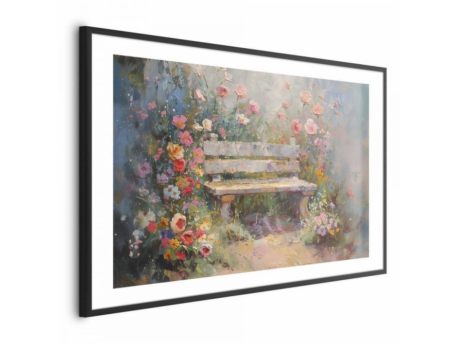 Poster - Flowery bench - impressionist painting full of flowers