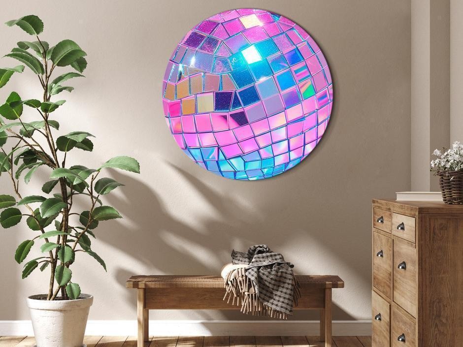 Tableau rond - Pink disco ball