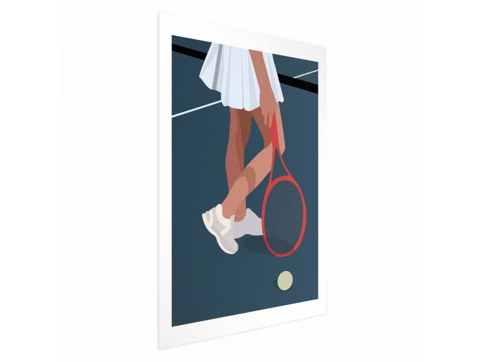 Poster - Tennis Player with a Red Racket on the Court - Illustration
