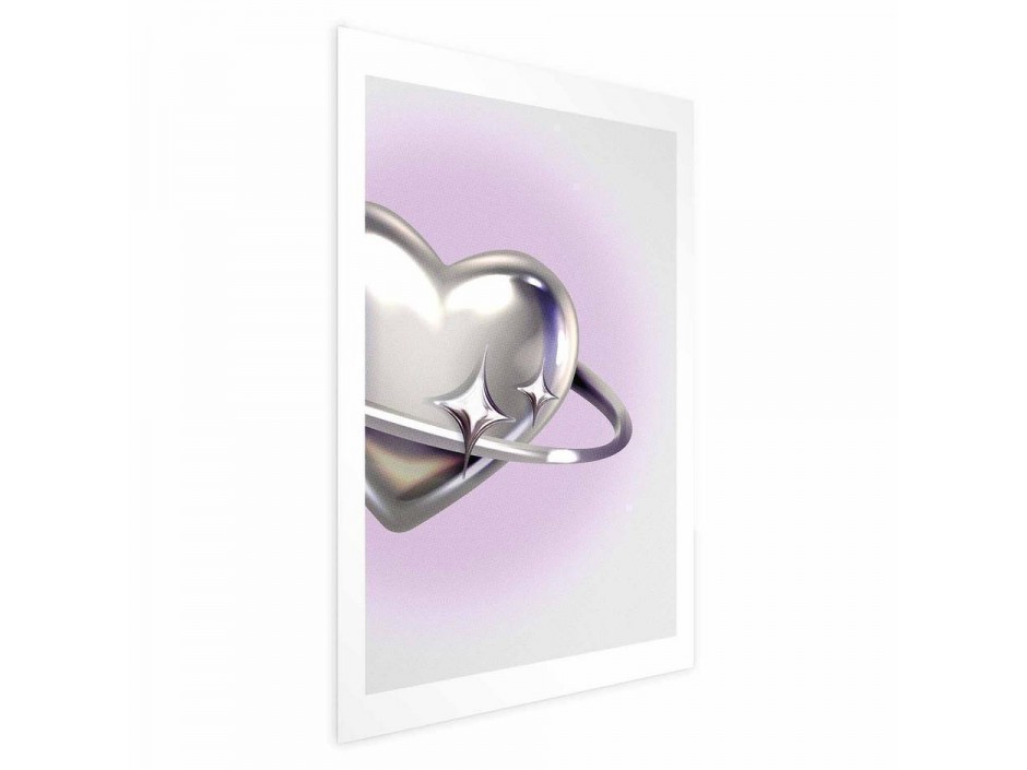 Poster - Cosmic Heart - silver heart with a ring on a purple background
