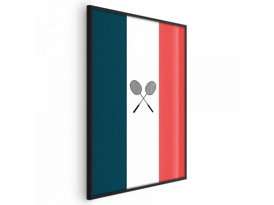 Poster - French Flags and Black Badminton Rackets
