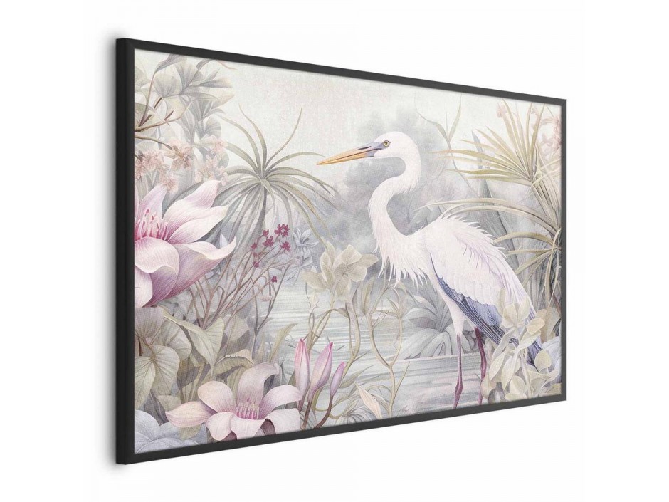 Poster - Heron Wading in a Pond - illustration in light colors