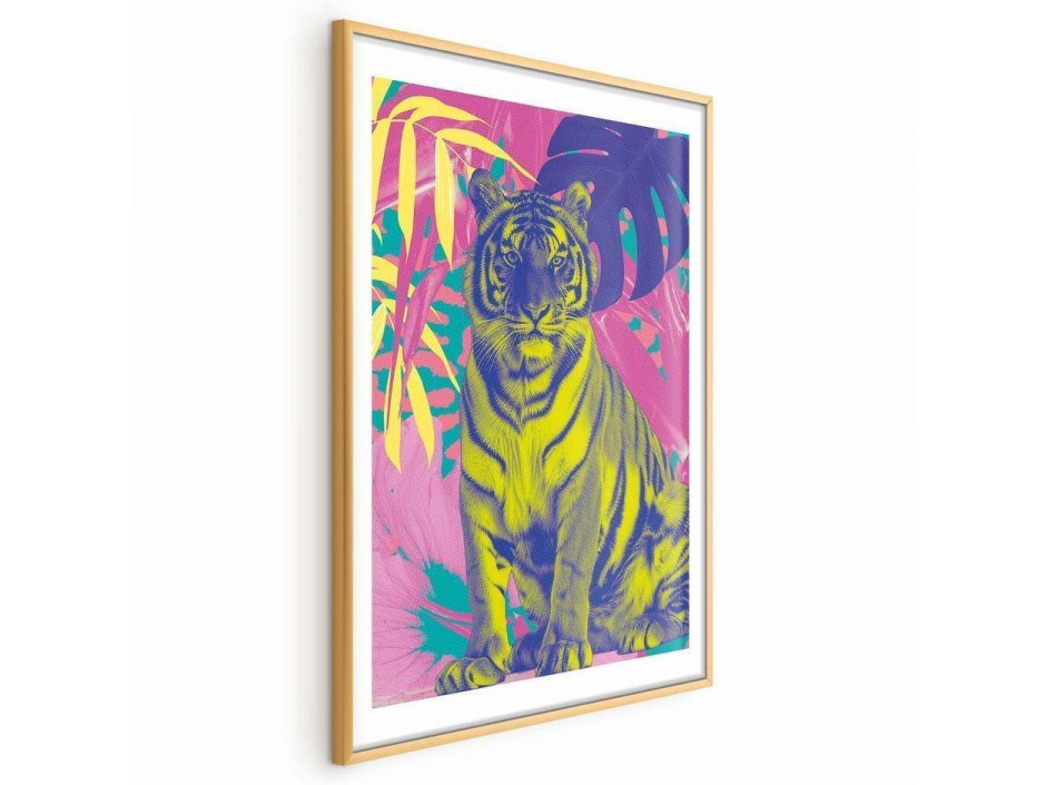 Poster - Colorful Tiger - intense colors of a tiger surrounded by tropical plants