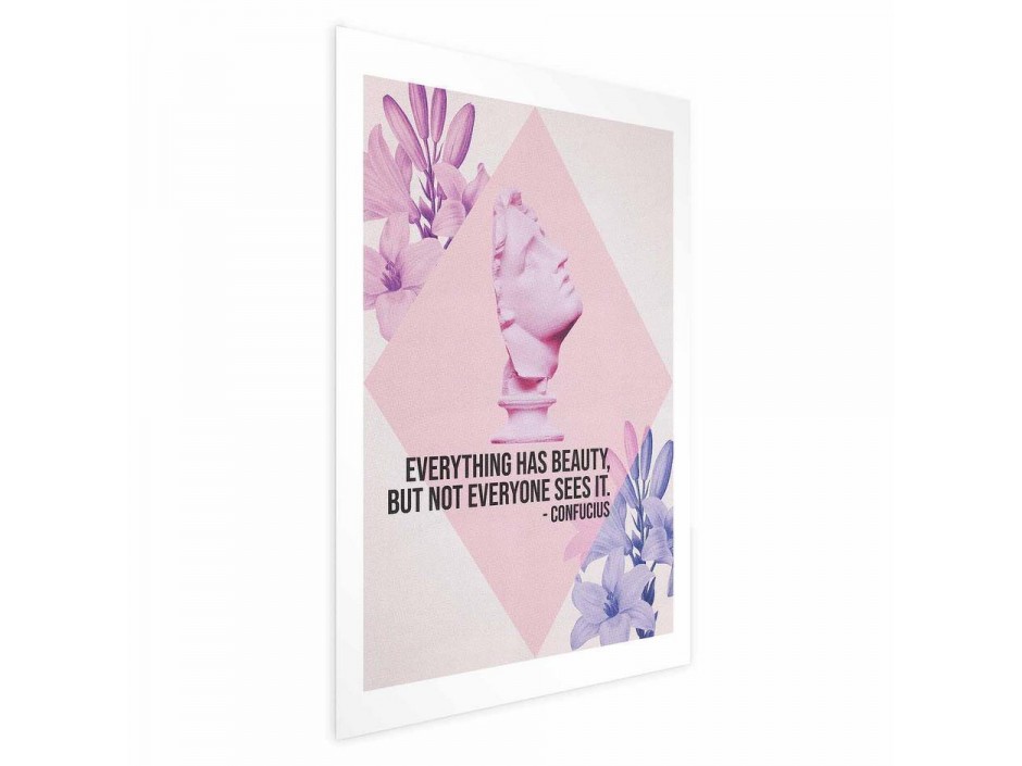 Poster - Confucius on Beauty - a bust in pink with flowers and a quote