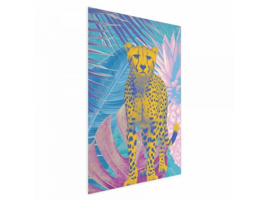 Poster - Exotic Leopard - colorful portrait of a cheetah against tropical leaves