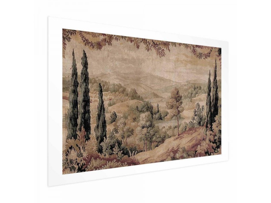 Poster - Mediterranean Landscape - Old Tapestry with a Hill and Lake