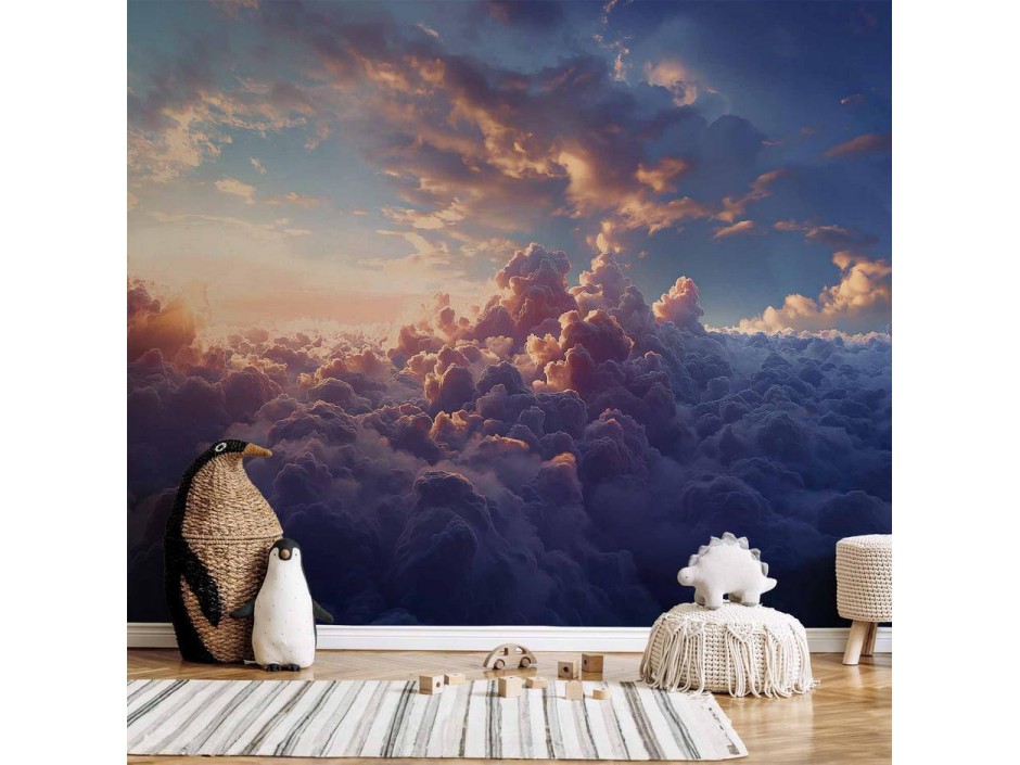 Papier peint - The Sun in Hiding: The Golden Face of the Sky Over a Cloudy Sea