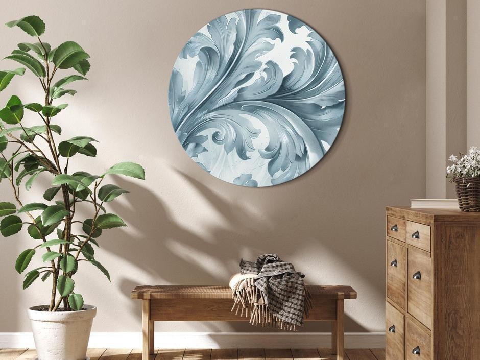 Tableau rond - Stone Baroque Ornaments in Light Shades of Gray-Blue