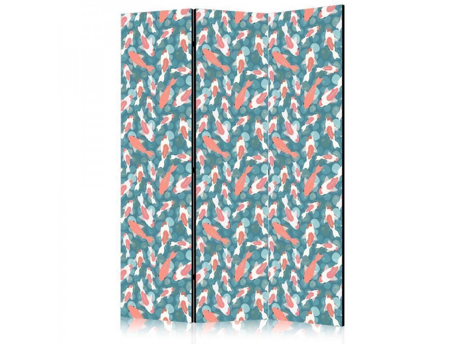 Paravent - Oriental Pond - A Cluster of Japanese Fish Swimming in Crystal Clear Water with Glimmers of Light