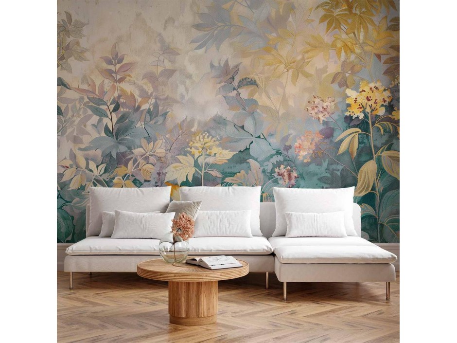 Papier peint - Tapestry Pattern with a Meadow and Flowers Kilim with a Spring Motif