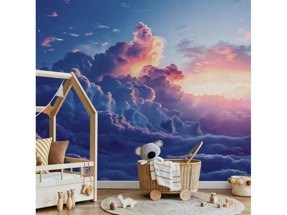 Papier peint - Night Concert in the Mountains: Clouds Illuminated by the Last Rays of the Sun