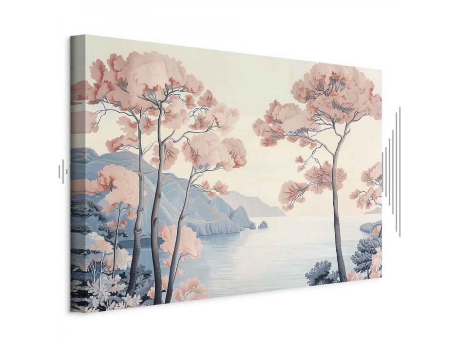 Tableau - Landscape with the Ocean Cliffs and Trees in Delicate Pink Shades