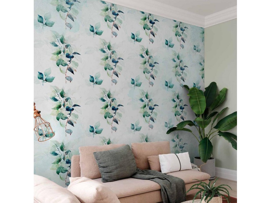 Papier peint - Mint nature - uniform pattern in floral motif with green leaves