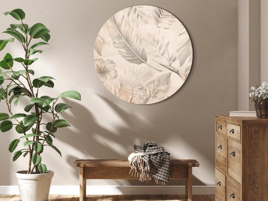 Tableau rond - A multitude of exotic leaves and flowers - A subtle composition of tropical plant species maintained in s