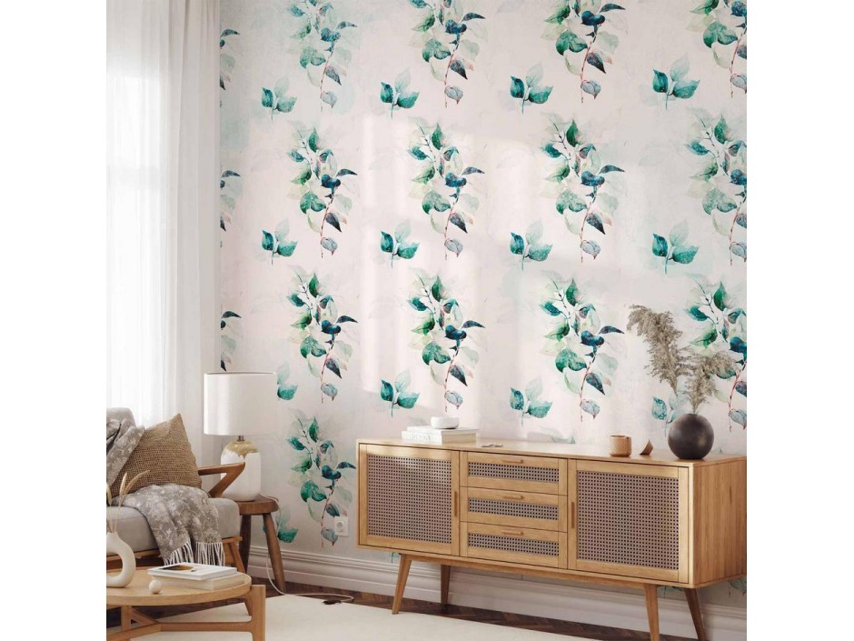 Papier peint - Mint green nature - solid floral pattern with green leaves