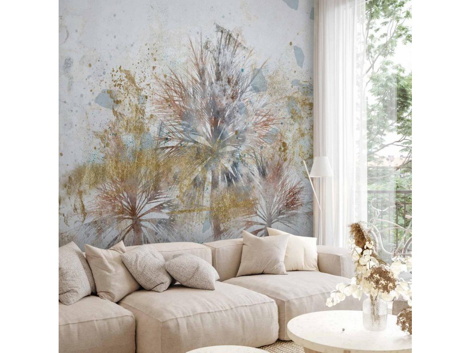 Papier peint - Grey palms - plant motif in an abstract composition with patterns