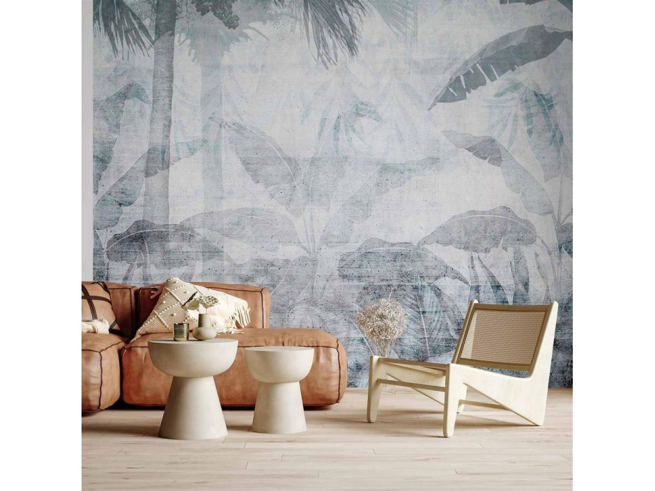 Papier peint - Vanishing jungle - landscape of exotic nature in blue tones