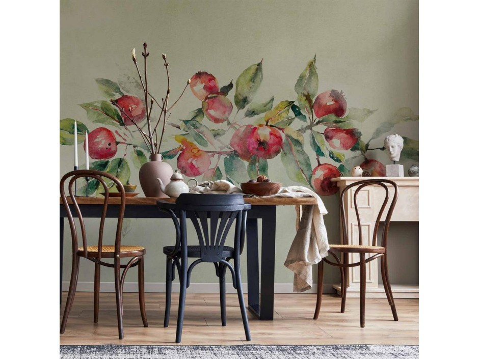 Papier peint - Apple branch - delicate landscape with a plant and apples on a white background