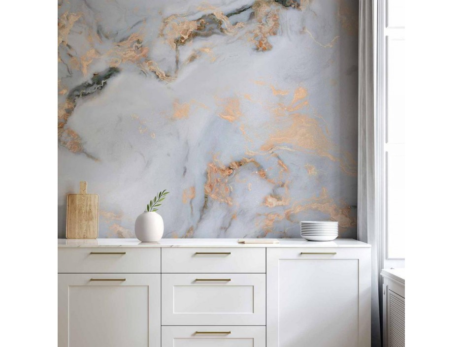 Papier peint - White Stone - Elegant Marble With Golden Highlights