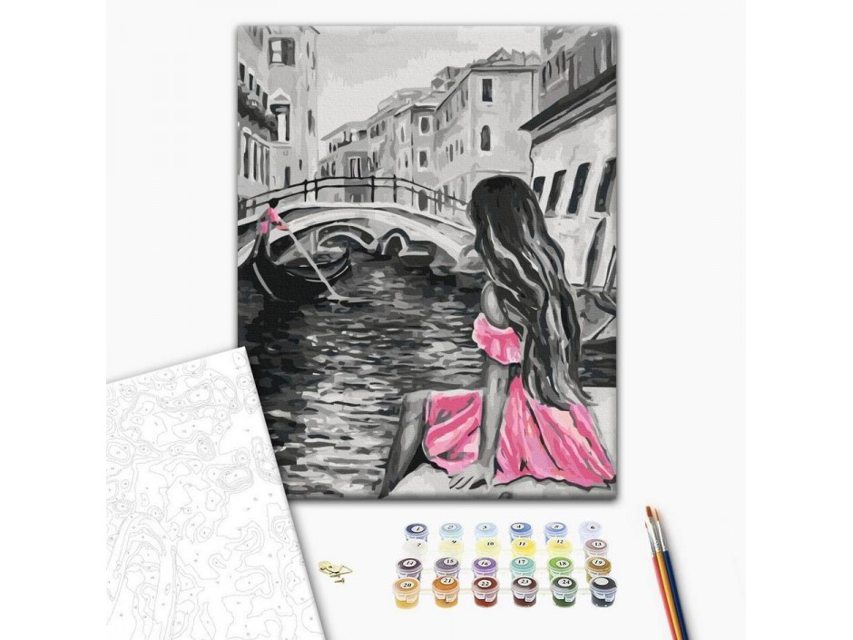 Tableau à peindre par soi-même - Venise (fille habilliée d'une robe rose)