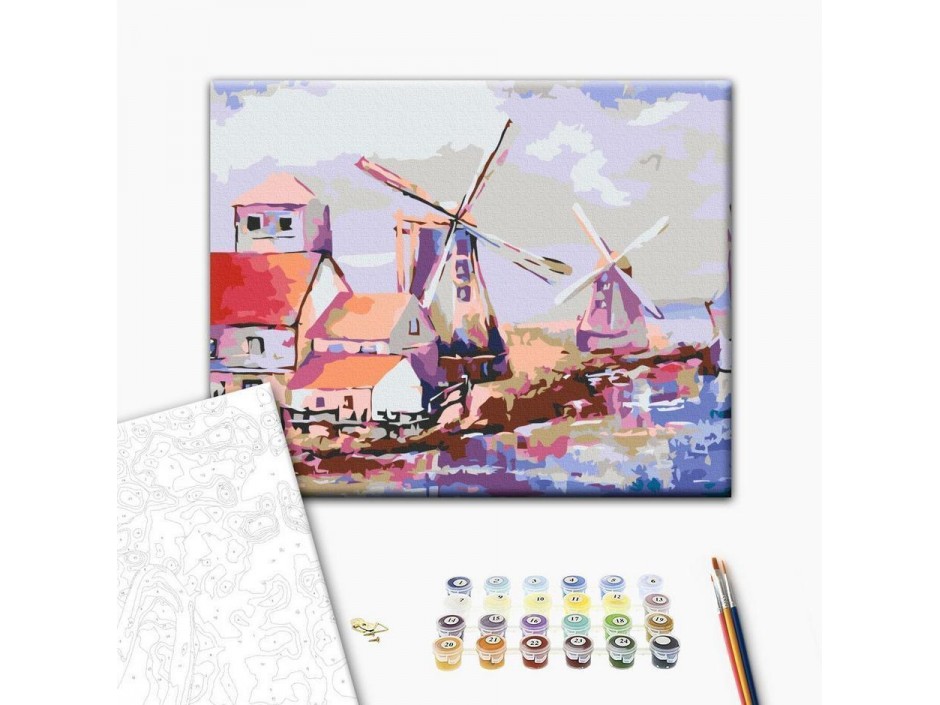 Tableau à peindre par soi-même - Moulins à vent (paysage)