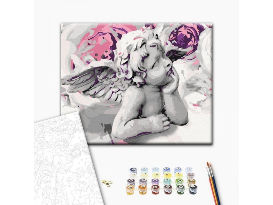 Tableau à peindre par soi-même - Ange (fleurs au fond)