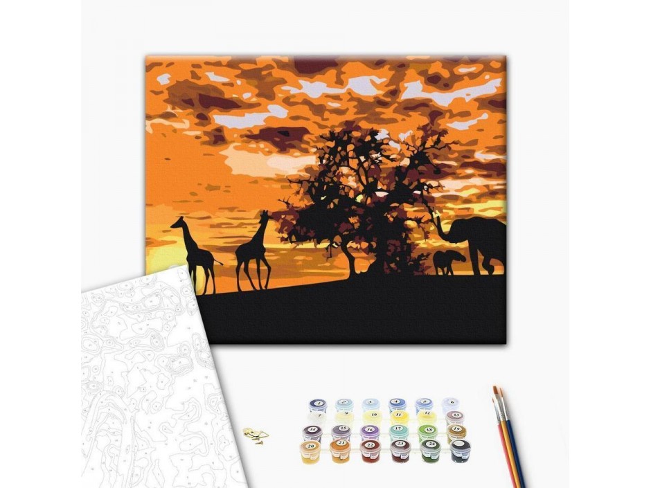 Tableau à peindre par soi-même - Savanne (girafes et éléphantes)